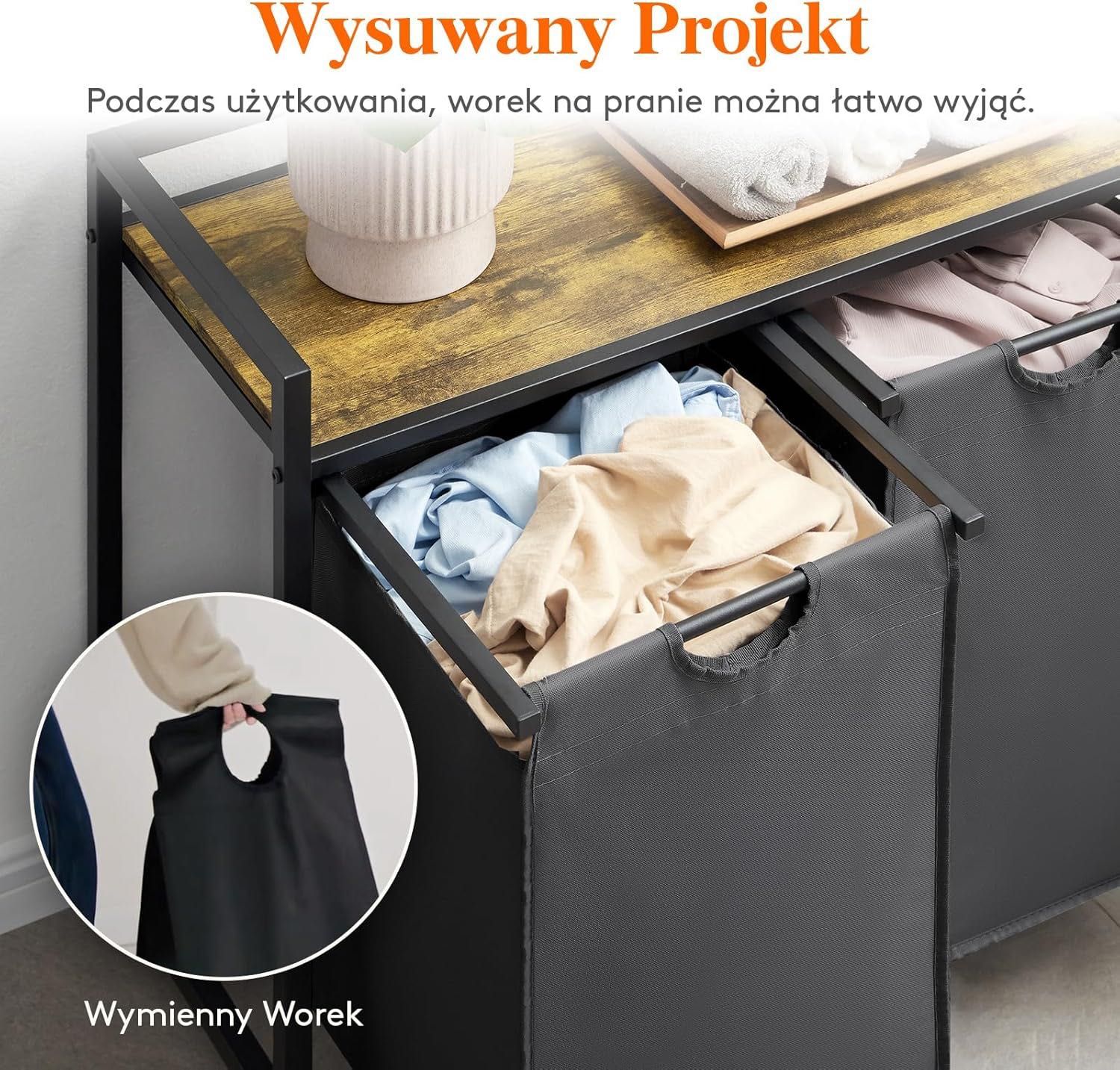 Kosz na pranie 4-sekcyjny, 168L kosza na pranie z dużą górną półką