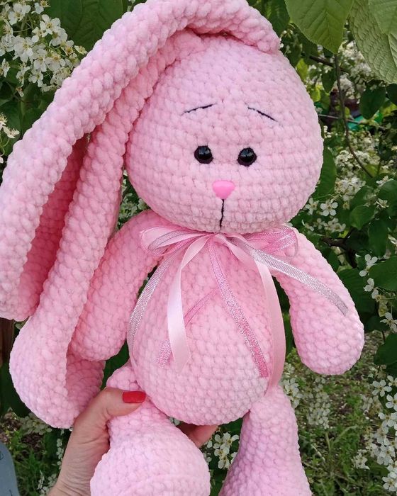 Плюшевый зайчик, зайка с длинными ушами,вязаная игрушка крюч