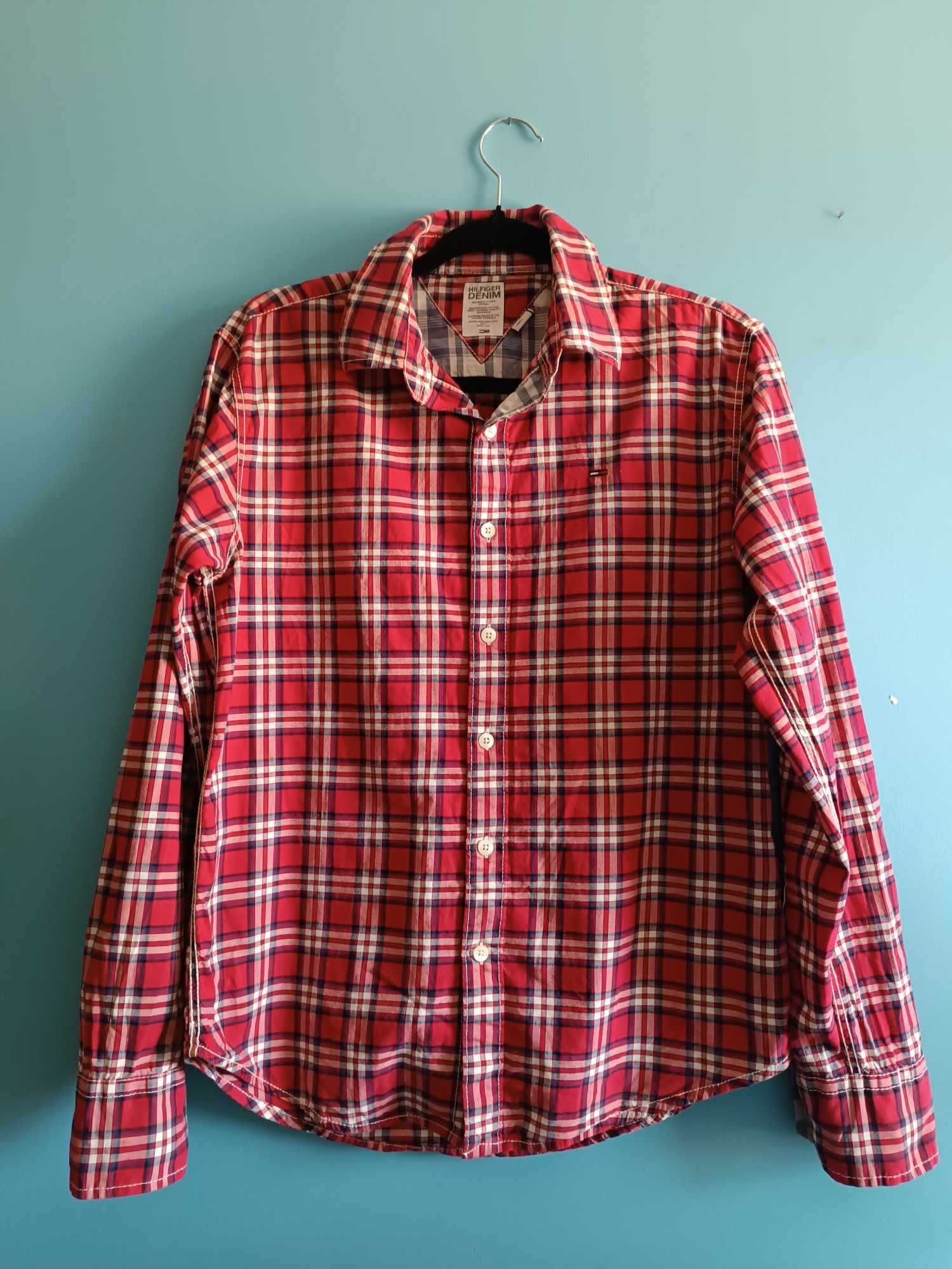 Piekna koszula uniseks 100% bawełna, krata logo -S/M - Tommy Hilfiger.
