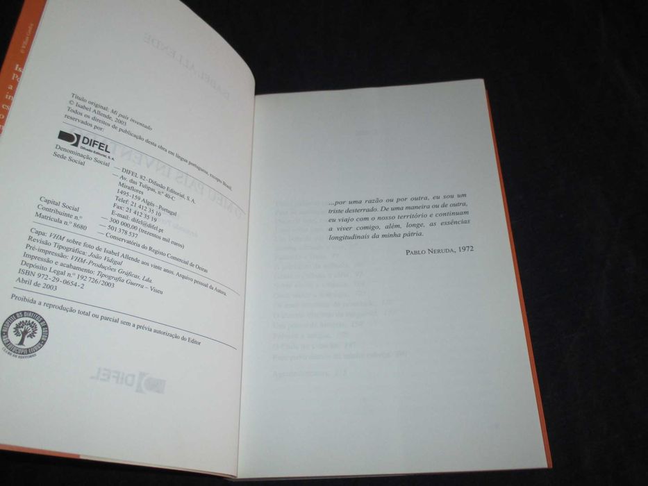 Livro O meu país inventado Isabel Allende