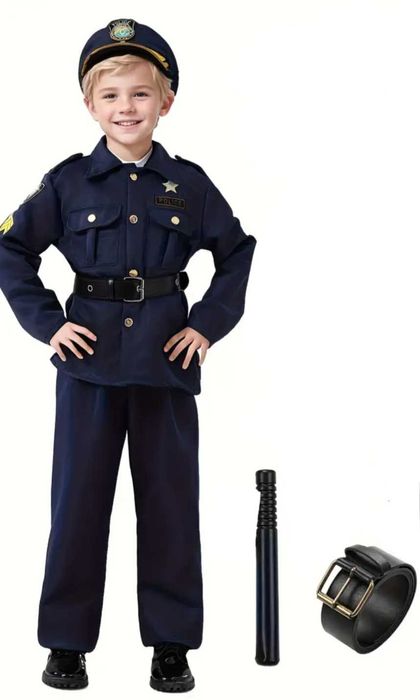 Nowy kostium POLICJANT + akcesoria! r. 134/140 przebranie strój