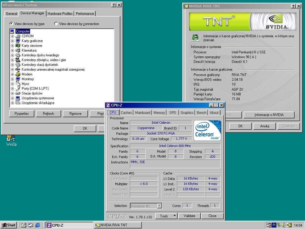 Stary komputer PC Windows 98 wintage retro gwar