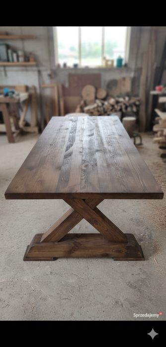 Masywny stół z litego drewna • ręczna robota • 190 cm • styl rustykaln
