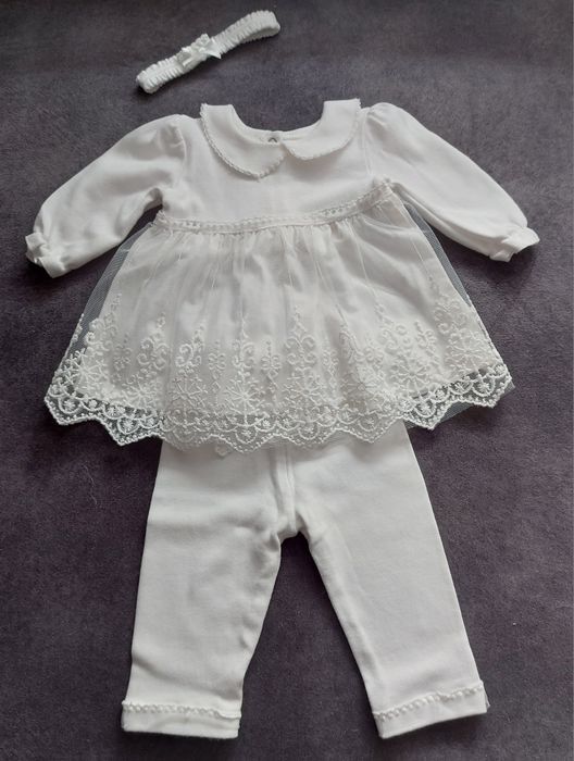 Biała sukienka i legginsy dla dziewczynki CHRZEST r.68