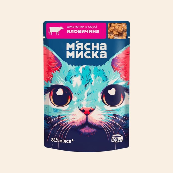 Вологий корм пауч М‘ясна Миска 100г для котів та собак
