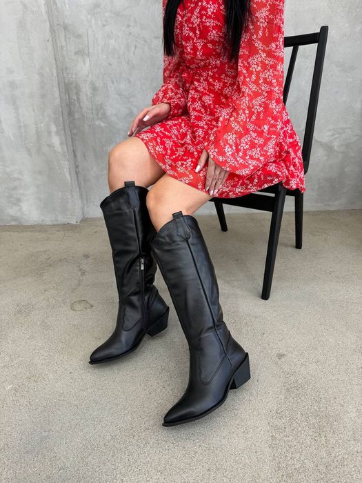 Чоботи козаки- ковбойкии високі шкіра/замш палітра кольорів