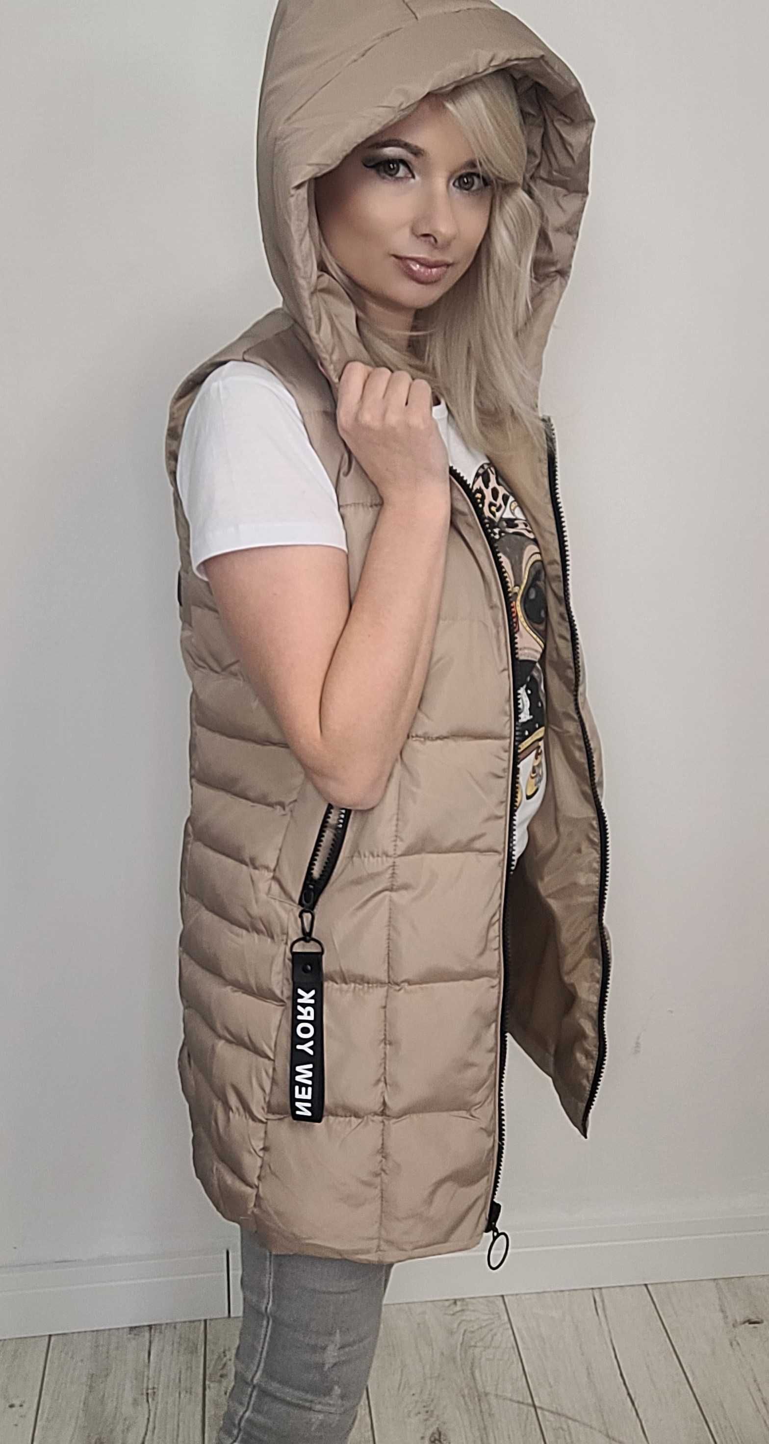 KAMIZELKA roz 3X-7XL bezrękawnik beż pikowana damska TU KUPUJESZ XXL
