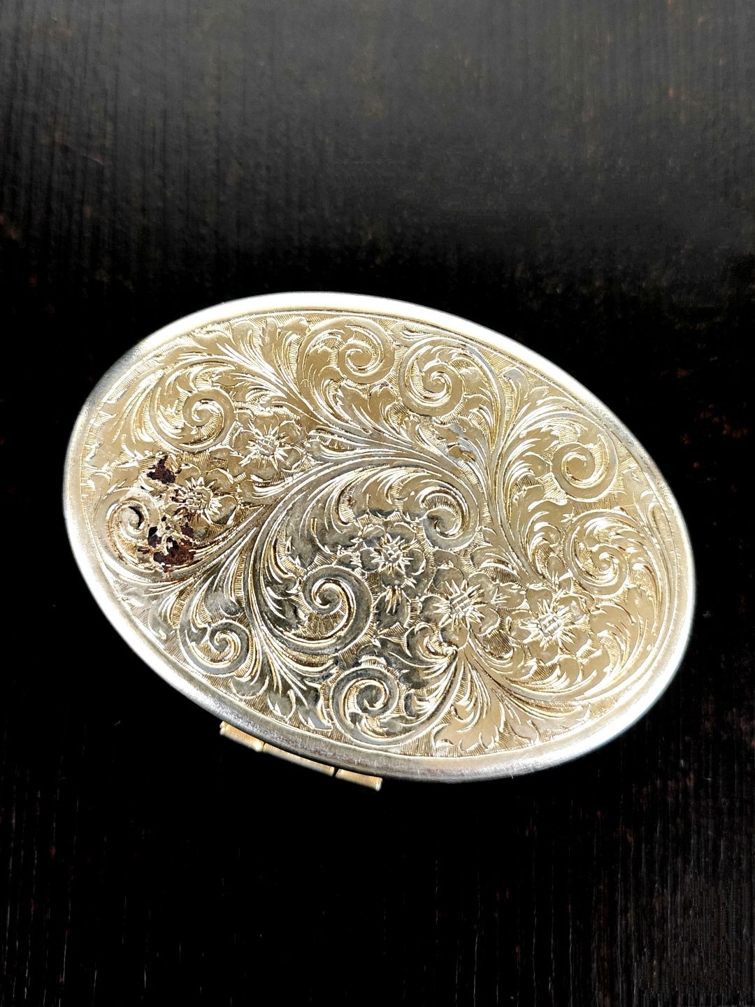 Vintage!Szkatułka metalowa,porcelanowa z kwiatami.