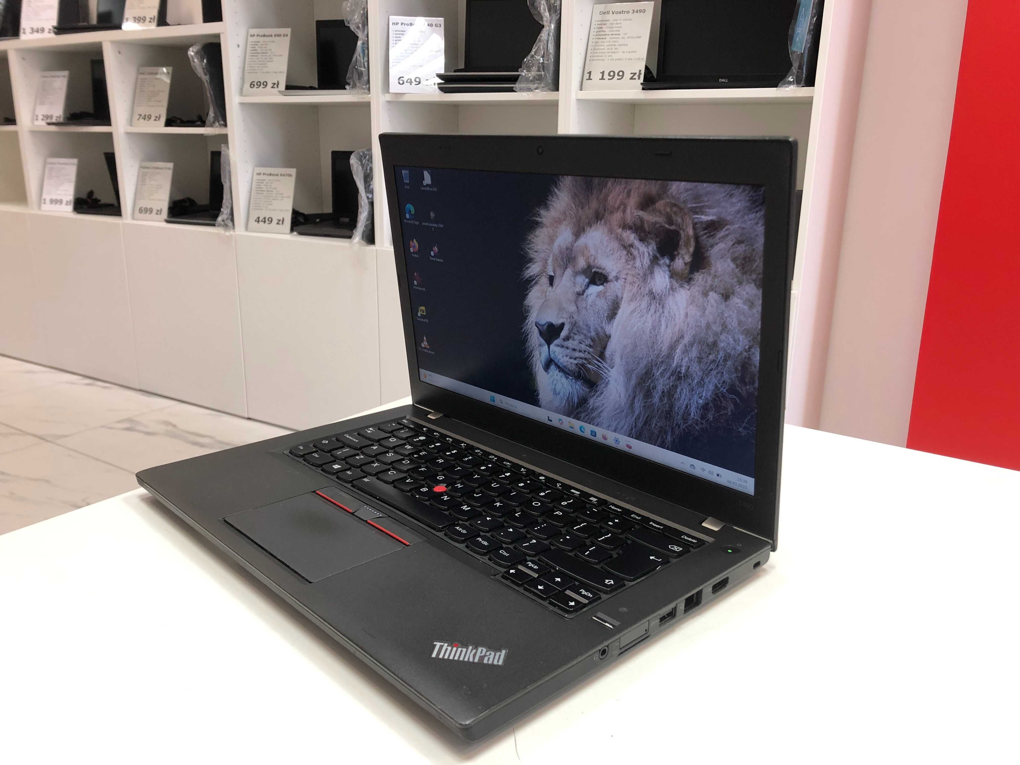 Solidny, biznesowy Lenovo ThinkPad T460 14" i5 8GB HDMI SSD Kam Kl. A