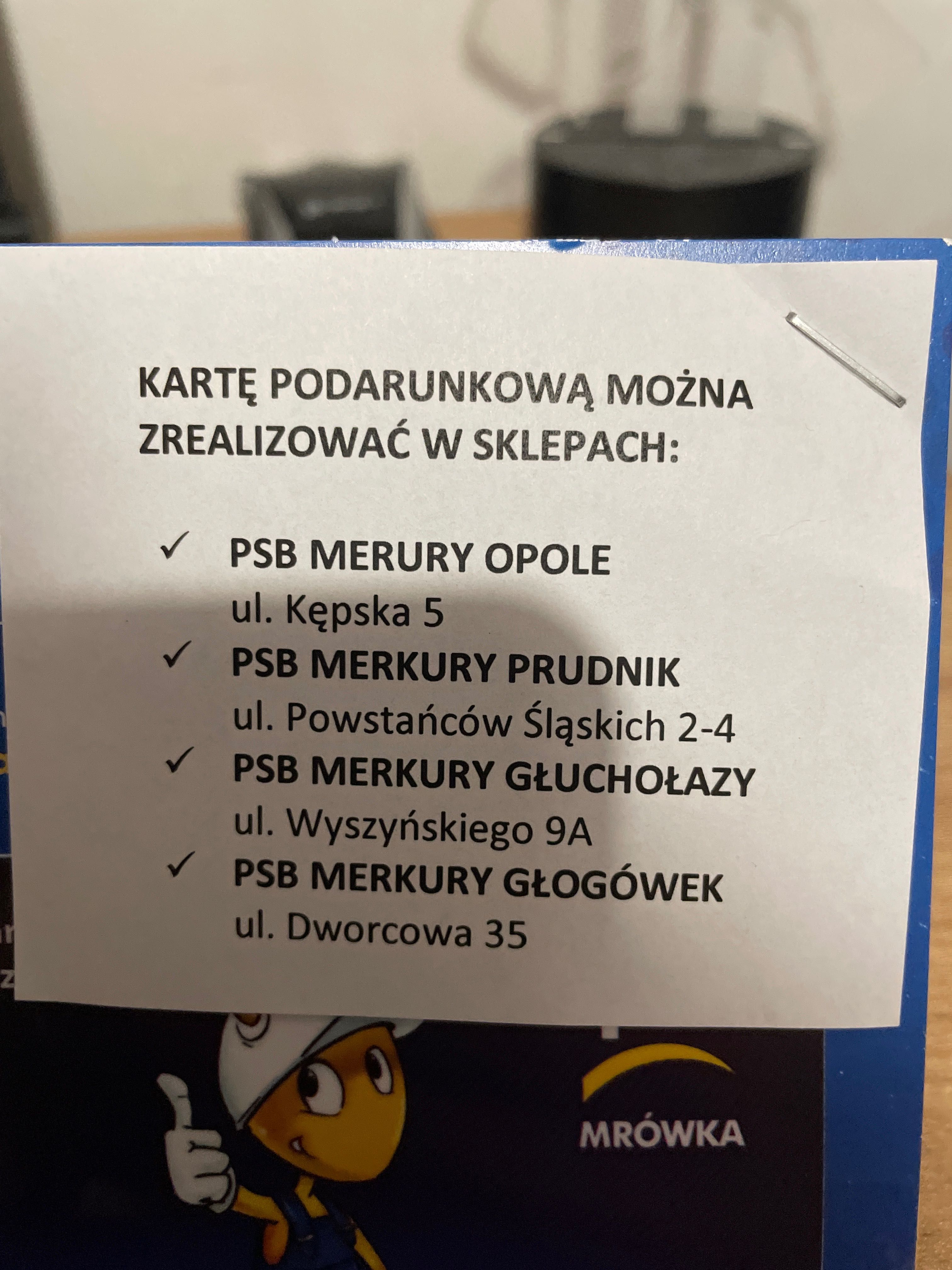 Karta podarunkowa Psb mrówka opole prudnik głuchołazy głogówek