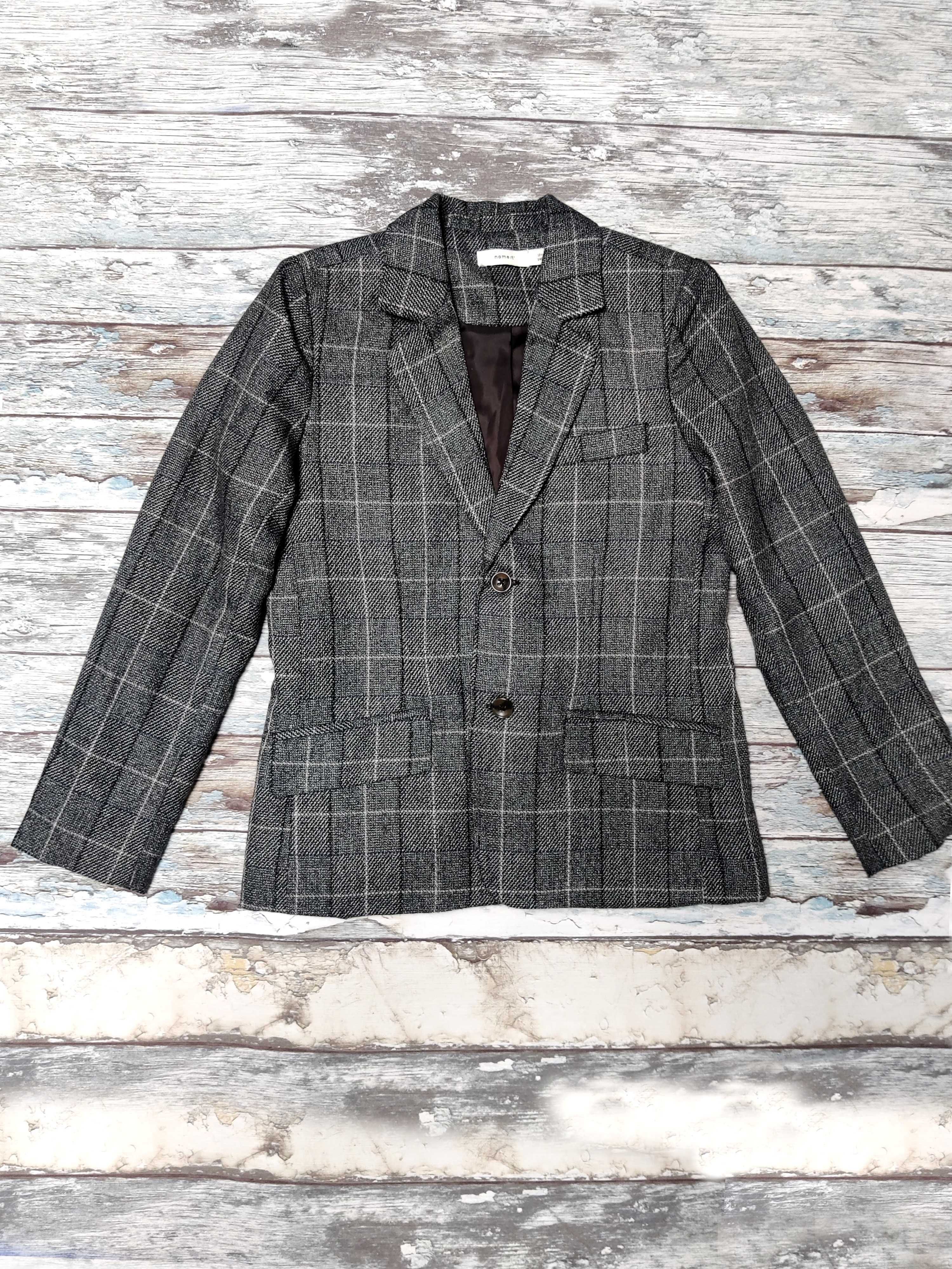 Name it szara marynarka w kratę elegancja casual 140 cm