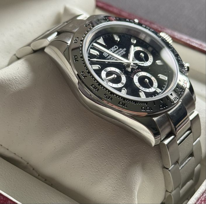 Seiko mod daytona nowy czarno srebrny z chronometrem