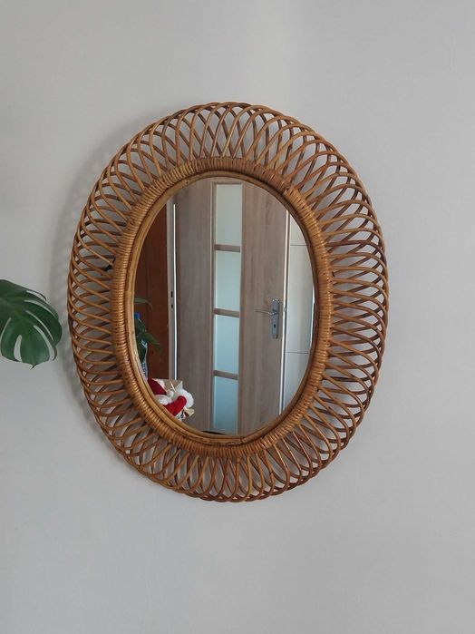 Lustro Franco albini mirror italy 60s owal red aksamit