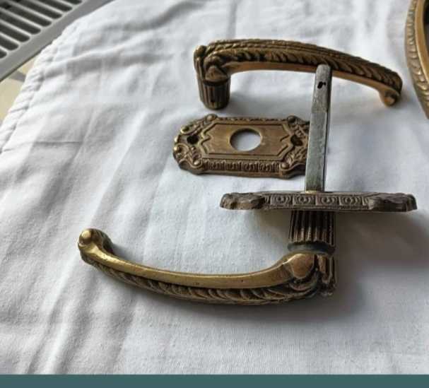 Stary komplet-klamki z szyldami mosiądz