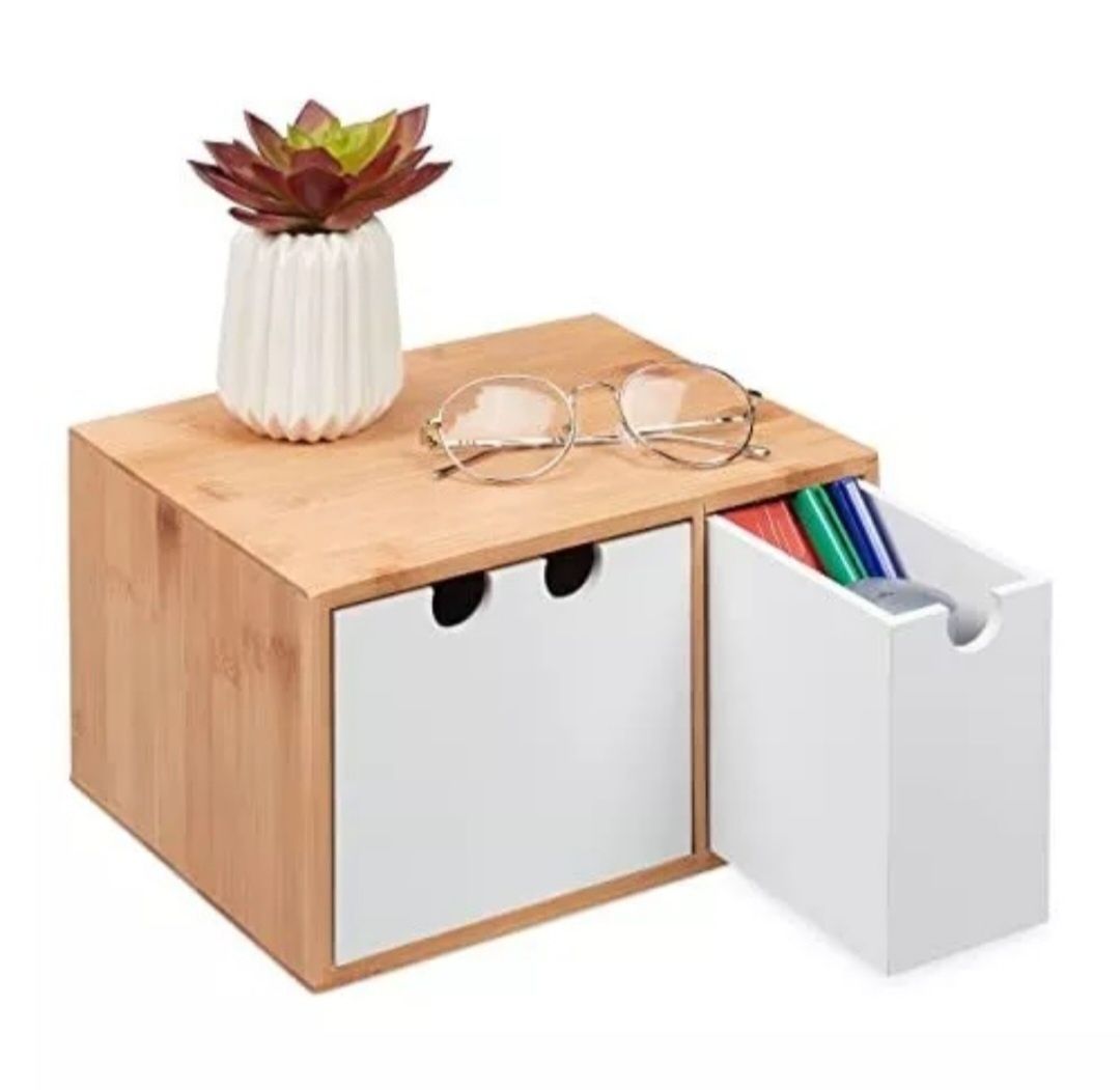 Relaxdays Pudełko z 2 szufladami organizer na biurko 14,5x25x20 cm