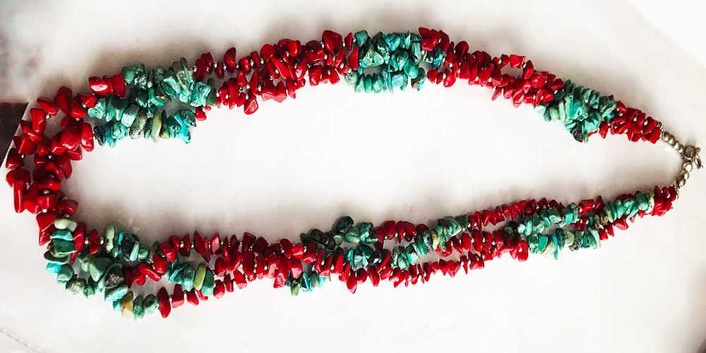 Koral naturalny i turkus, naszyjnik i bransoletka