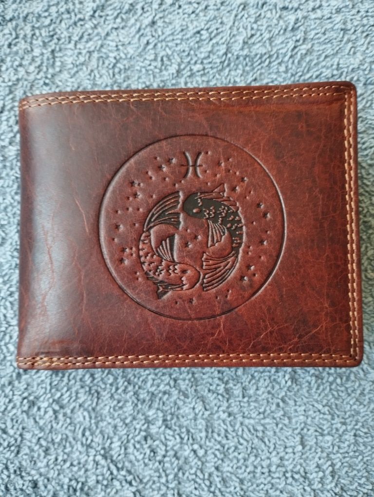 Nowy skórzany portfel męski Peterson znak zodiaku ryby skóra Peterson
