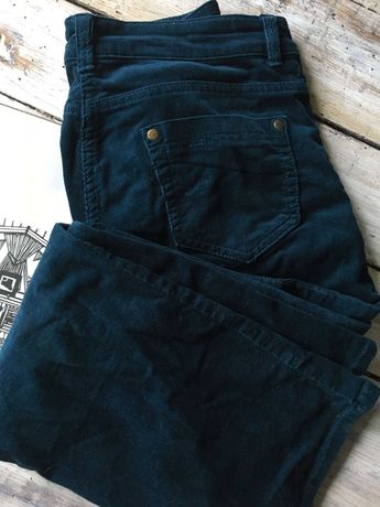Spodnie ze sztruksu M niebieskozielone proste damskie