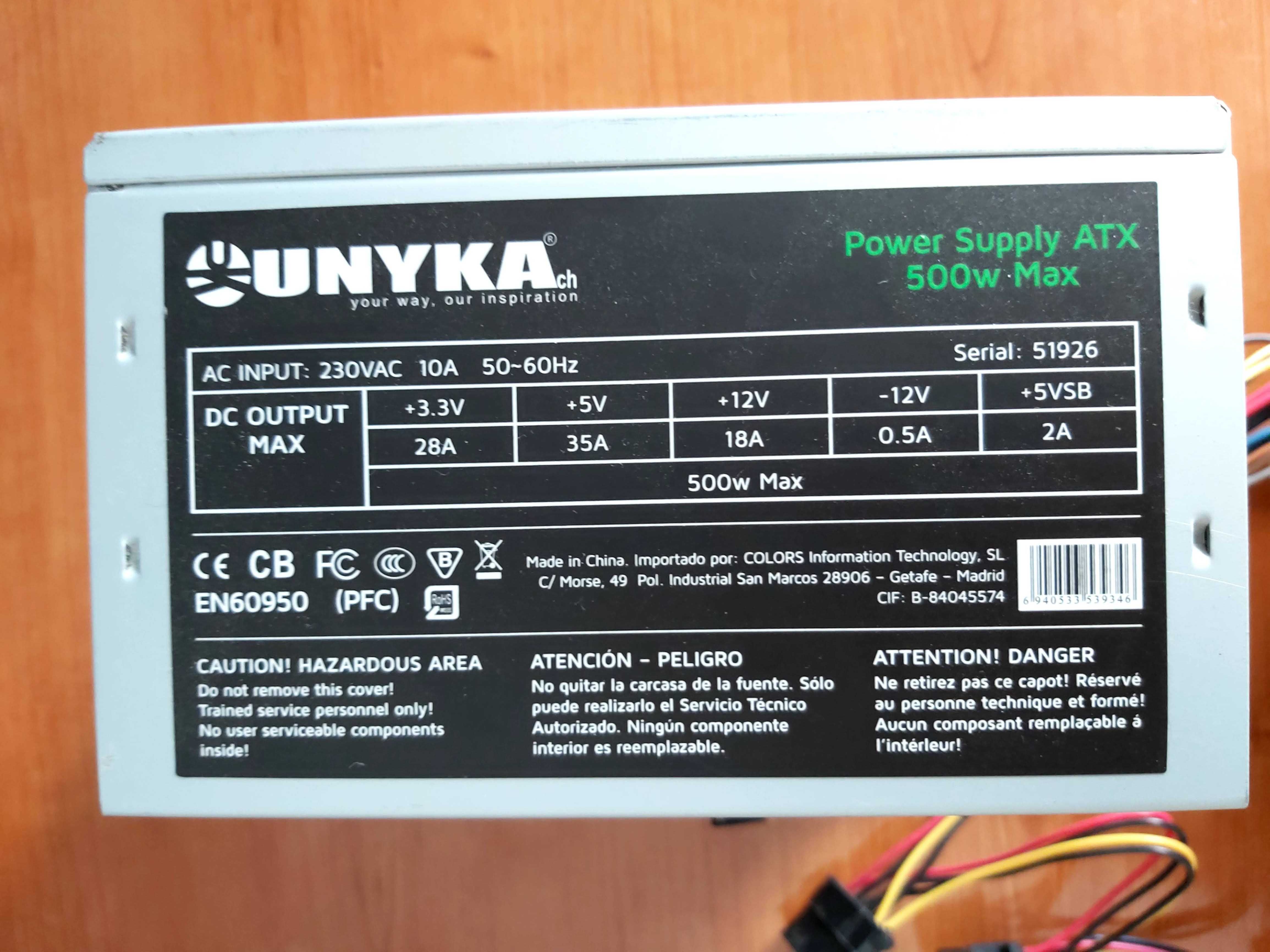 unyka power supply atx 500w max