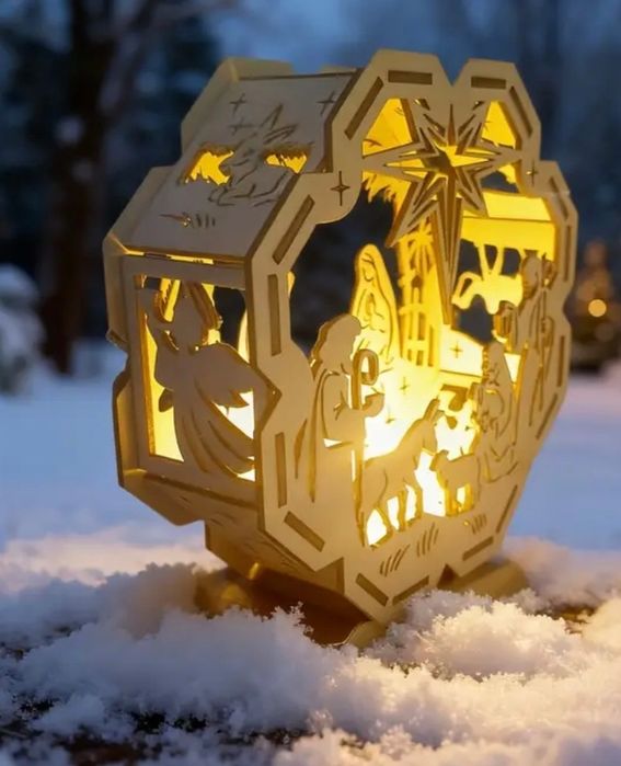 Drewniana Szopka Bożonarodzeniowa Ozdoba Świąteczna Lampion