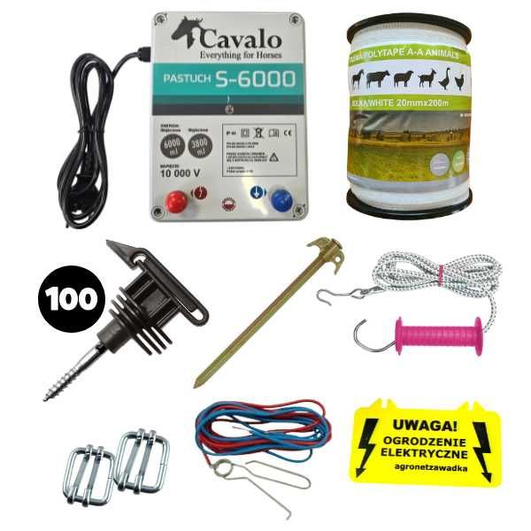 Zestaw pastucha elektrycznego z mocnym elektryzatorem Pomelac S-6000
