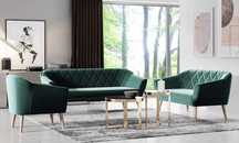 Nowa Sofa trzyosobowa, welur, nogi drewniane, modna, glamour