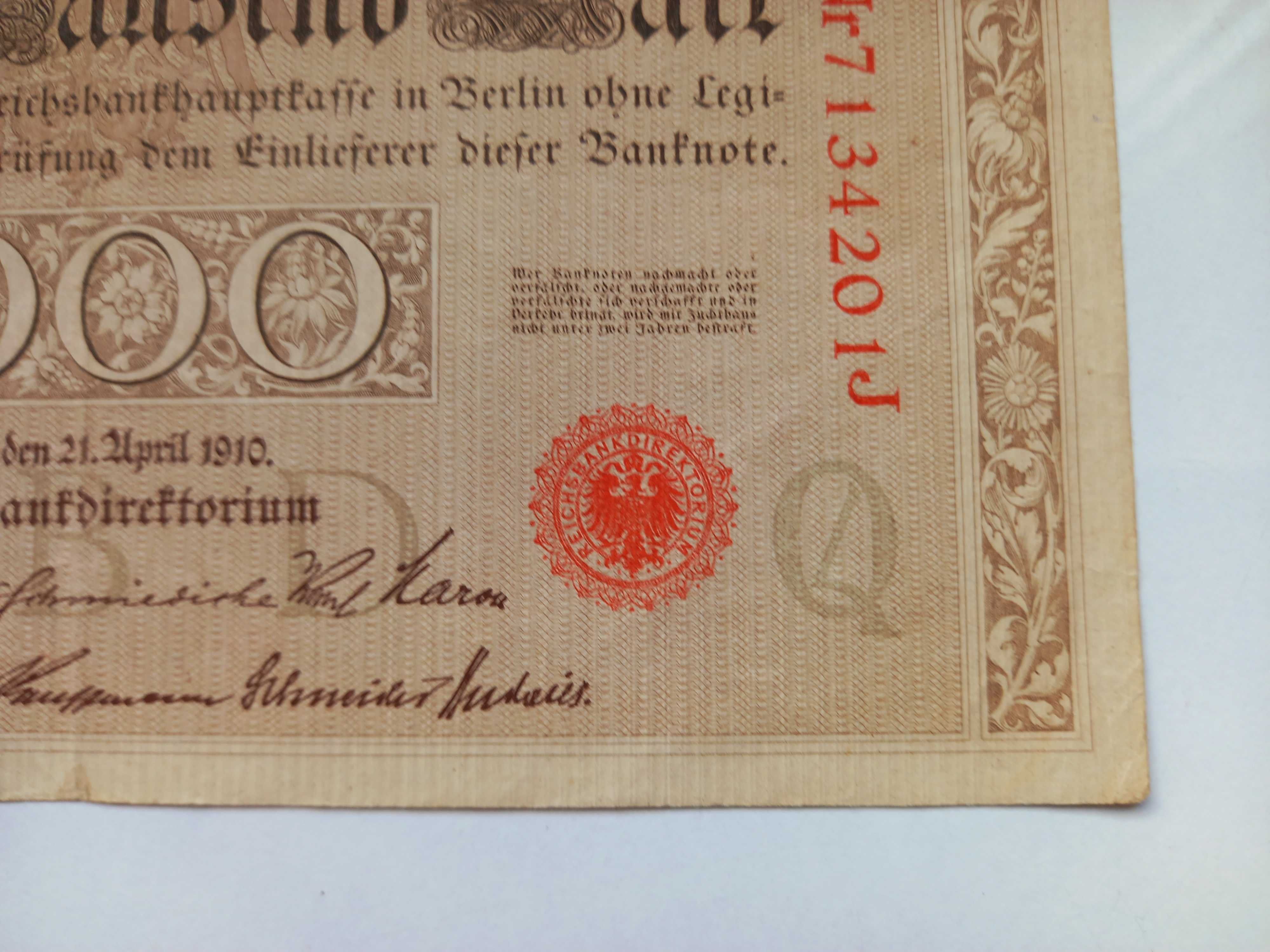 Banknot 1000 marek niemieckich Berlin 21 kwiecień 1910