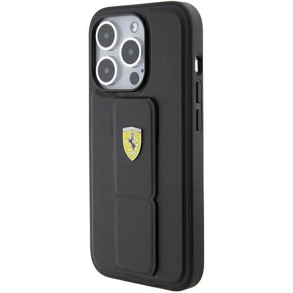 Etui Ferrari Grip Stand Metal Logo Na Iphone 15 Pro - Czarne
