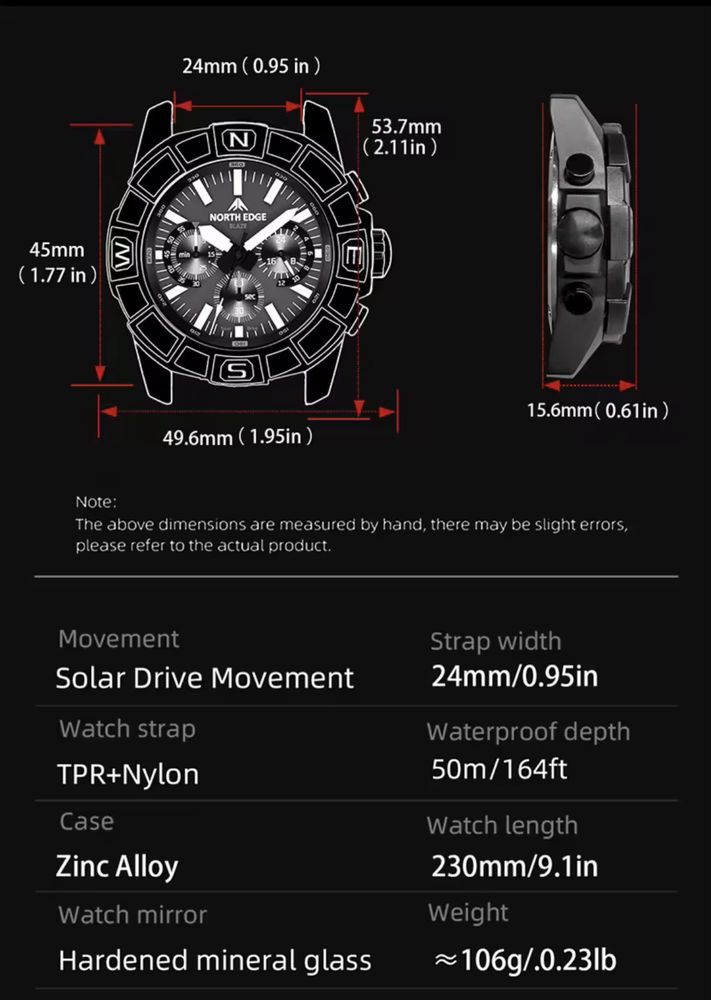 Чоловічий годинник North Edge BLAZE solar power