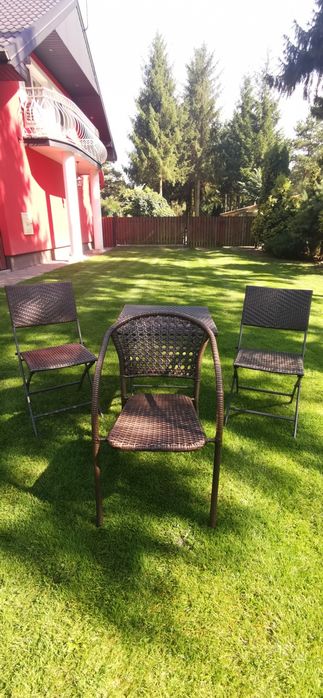 Meble ogrodowe rattan stół, krzesła komplet brąz