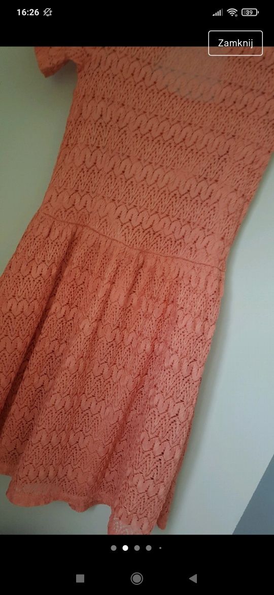 Pomarańczowa sukienka rozkloszowana halter morelowa xs s retro gipiura