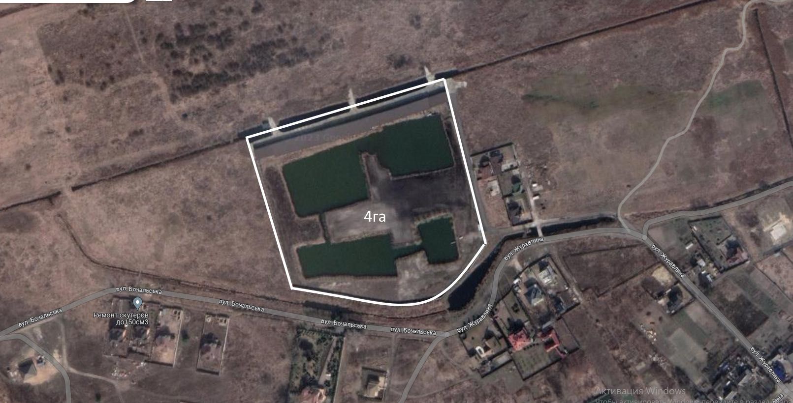 Ділянка 4 га з озерами та з складськими приміщеннями 2429м Білогородка