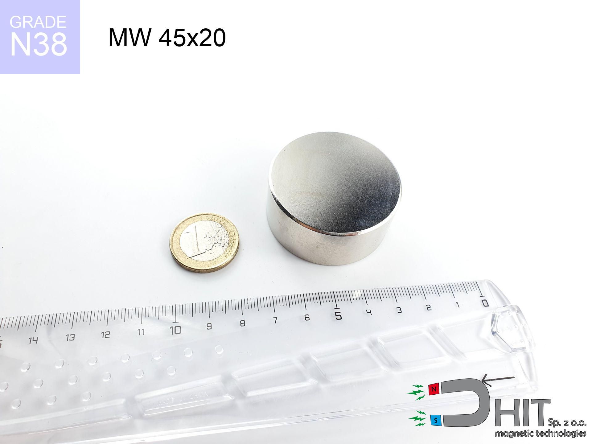 MW 45x20 [N38] - magnes neodymowy cylindryczny o klasie N38 1 szt.