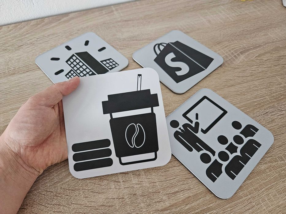 Zestaw 4 tabliczki okolicznościowe, miasto kawa sklep uczelnia 13x13cm