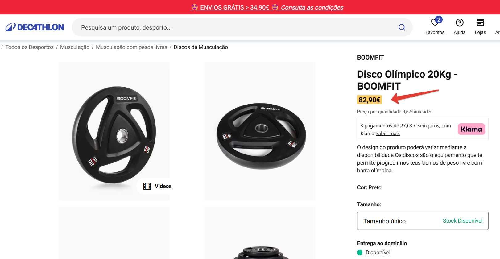 Disco olímpico com pegas e revestimento de poliuretano – 20 kg/50 mm