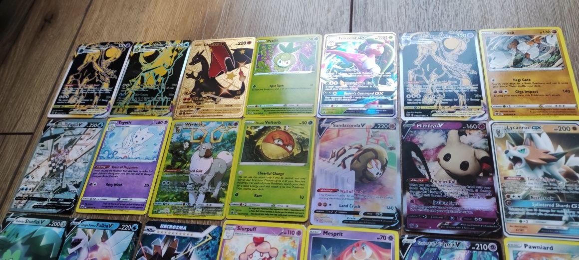 Karty Pokemon zestaw 41 szt. Złota, GX holo Energy trener