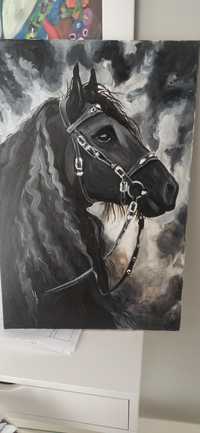 Koń fale obraz czarno bialy