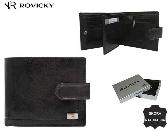 skórzany portfel męski z systemem rfid zamykany na zatrzask - rovicky