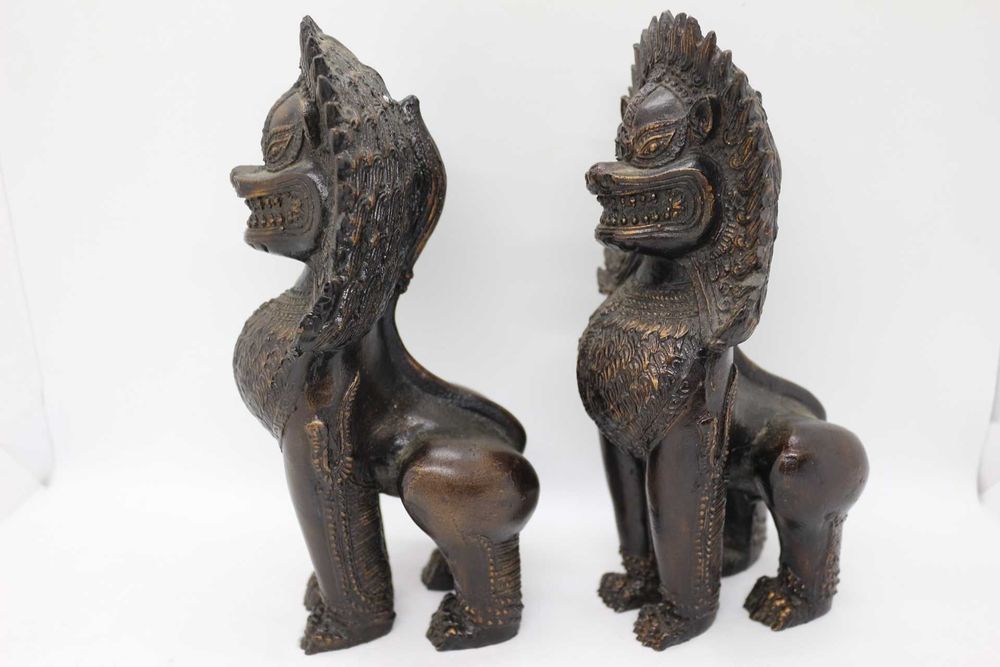 Par Antigas Estátuas Cães Foo Leão da Sorte Guardião Cambodia Dinastia
