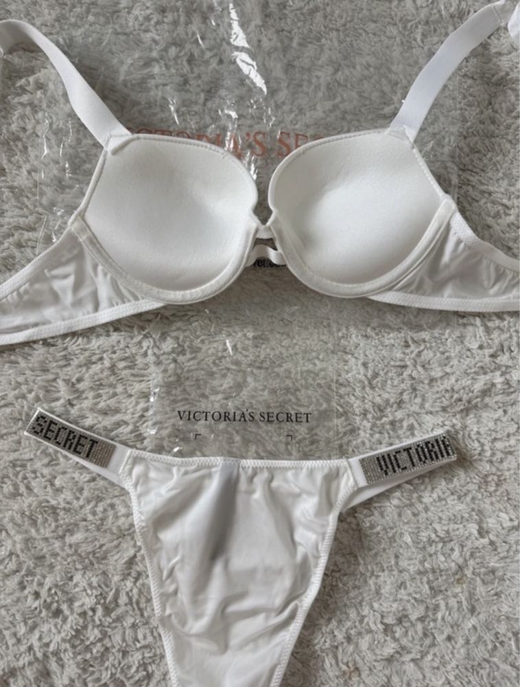 Victoria’s secret komplet bielizny stringi i stanik biały koronkowy