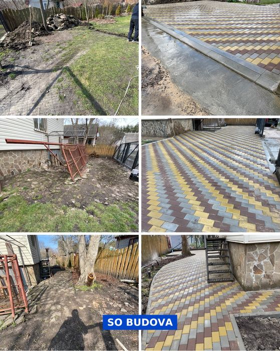 Укладання тротуарної плитки Бруківки Укладка тротуарной плитки ФЭМ