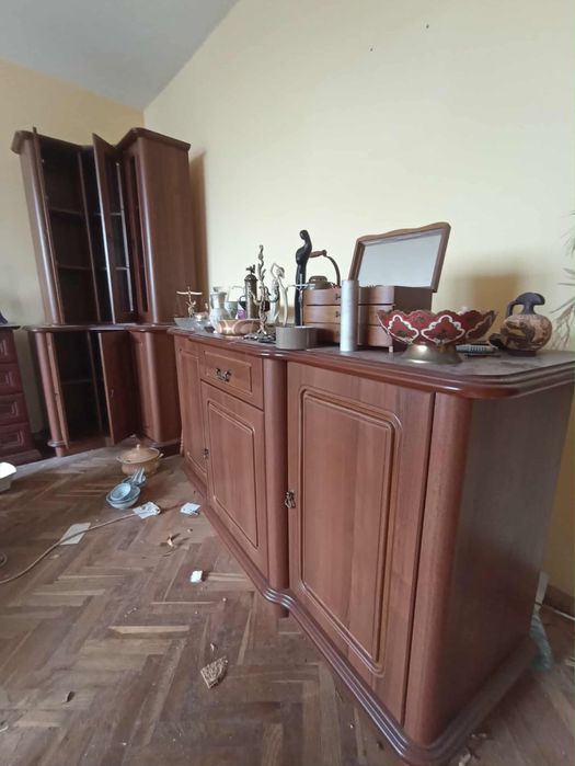 Komplet mebli z drewna Witryna komoda regał słupek z szufladami