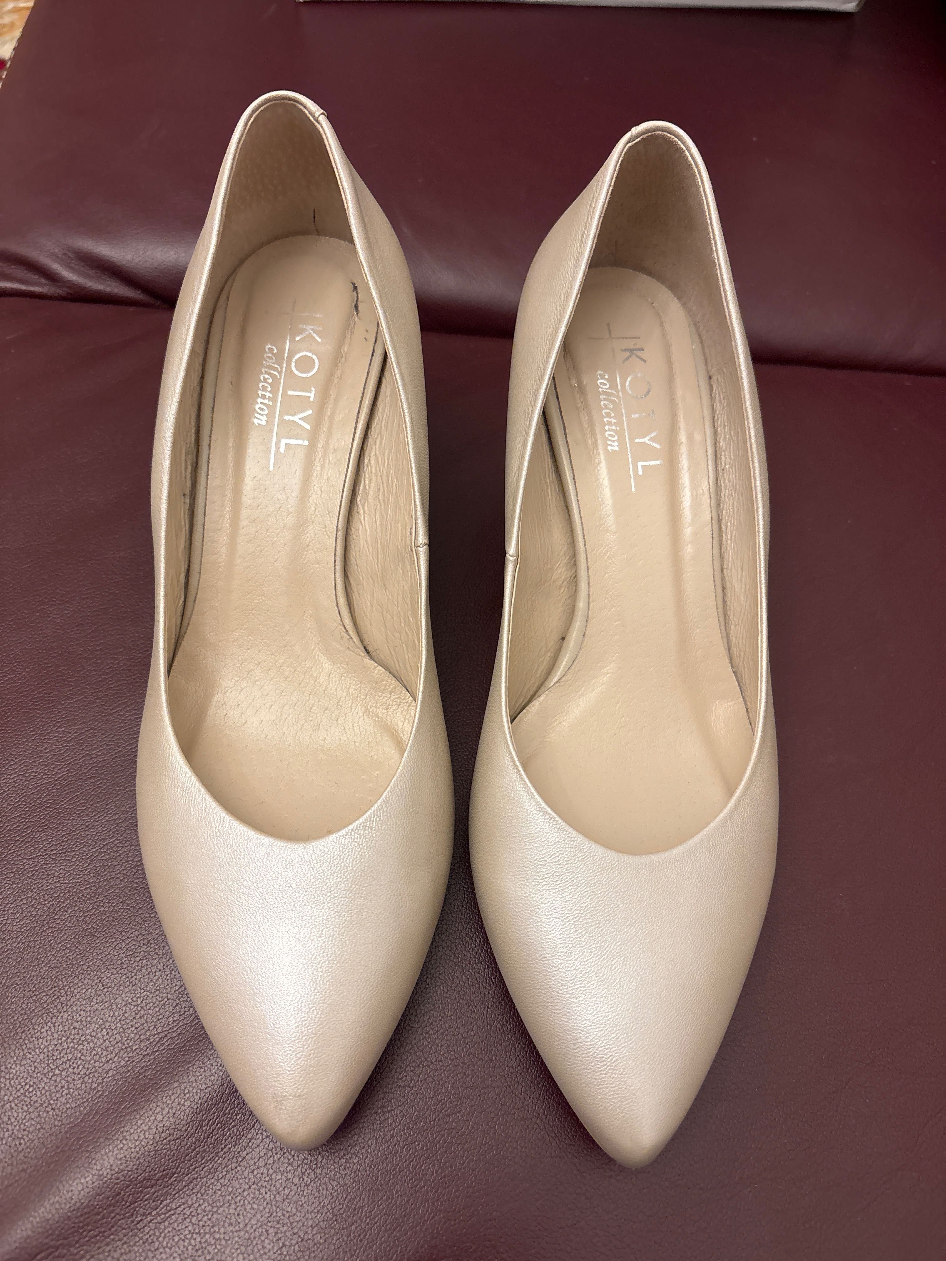 Buty ślubne czółenka obcas ecru skóra naturalna  Kotyl 37