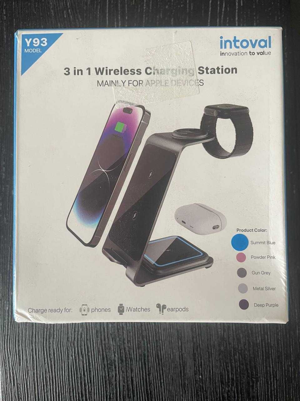 Бездротова зарядка 3 in 1 Y93 Ultra-Thin Pure Metal  15W Sierra Blue