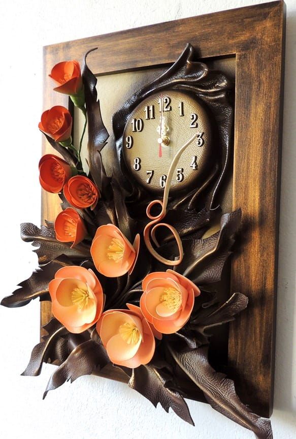 Piękny zegar w  obrazie z kwiatami- Rękodzieło + GRAWER