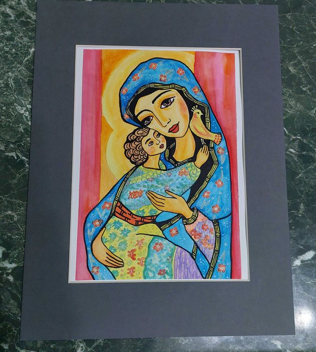 Akwarela obraz Matka Boska Niebieska