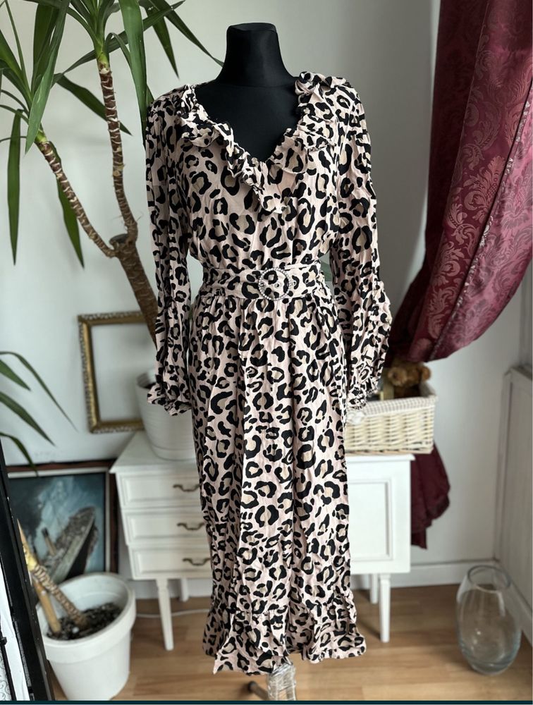sukienka midi pasek cętki print river island 46 3 xl wiskoza