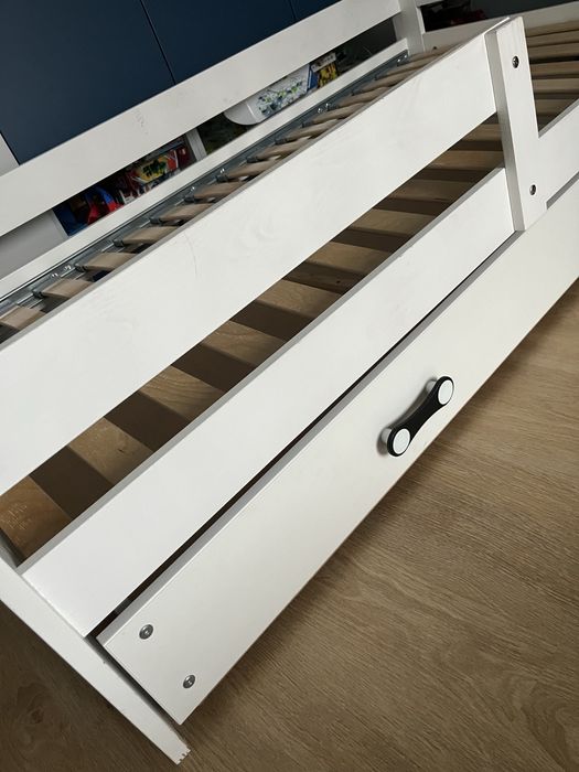 Łózeczko domek drewniany biały z szufladą plus materac łóżko 80x160