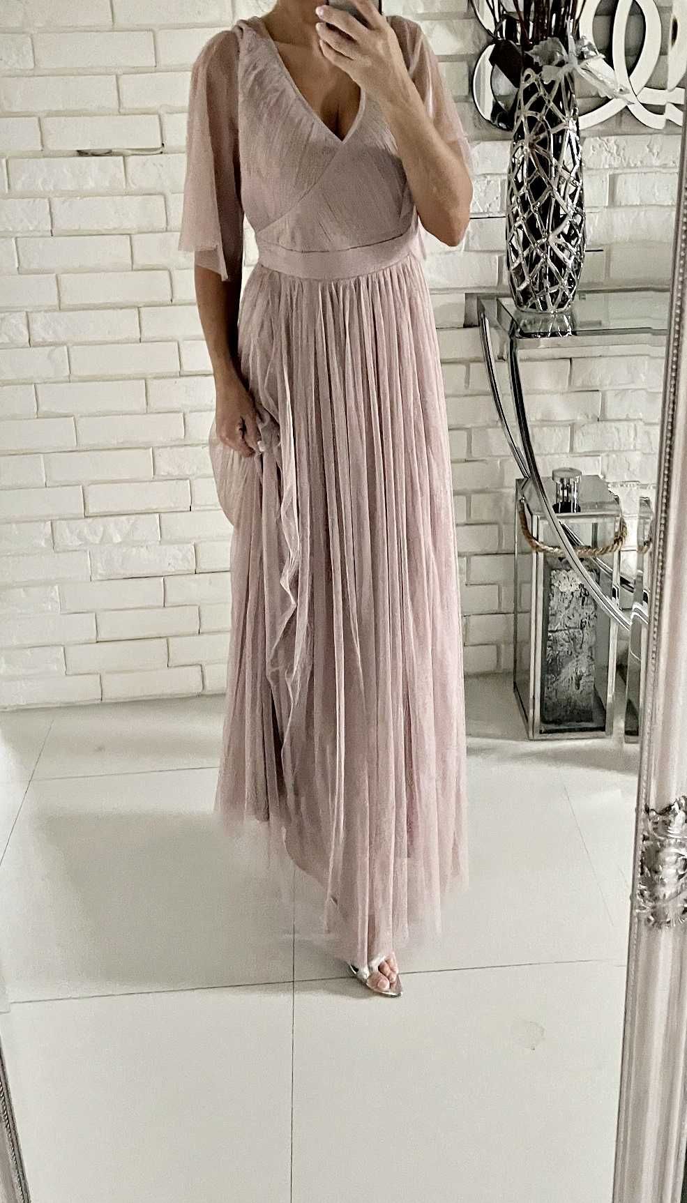 Sukienka maxi pudrowy róż tiul tiulowa Uni M L asos zalando