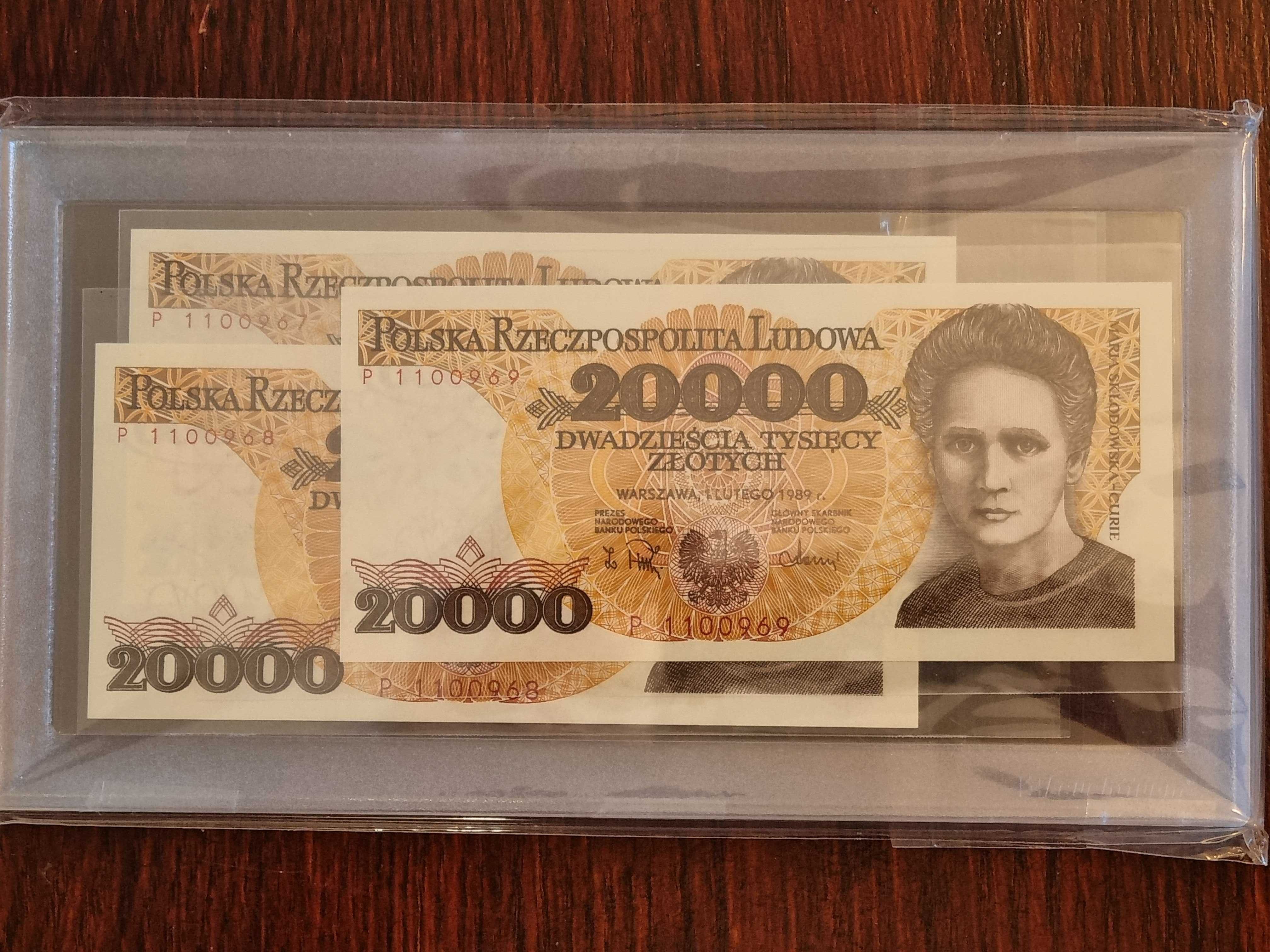 Banknoty 20000 zł PRL - UNC 3 kolejne numery po sobie